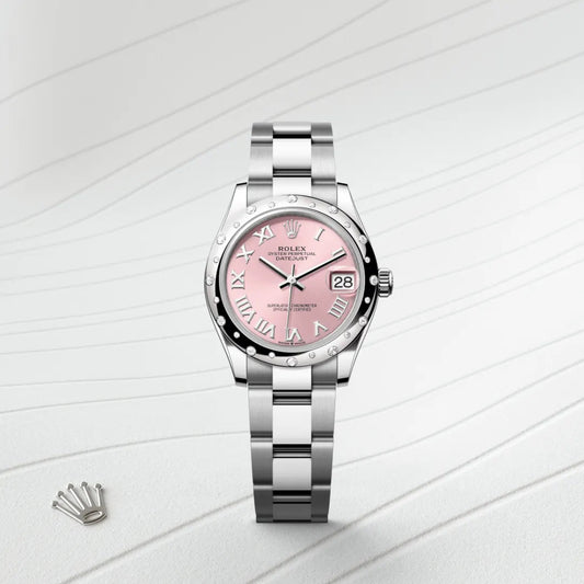 Rolex デイトジャスト 31 オイスター、31 mm、オイスタースチール&ホワイトゴールド、ダイヤモンド