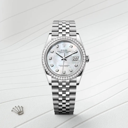 Rolex デイトジャスト 36 オイスター、36 mm、オイスタースチール&ホワイトゴールド、ダイヤモンド