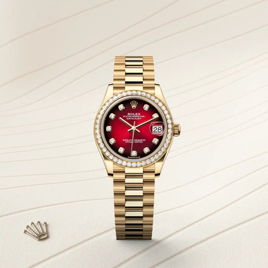 Rolex デイトジャスト 31 オイスター、31 mm、イエローゴールド、ダイヤモンド