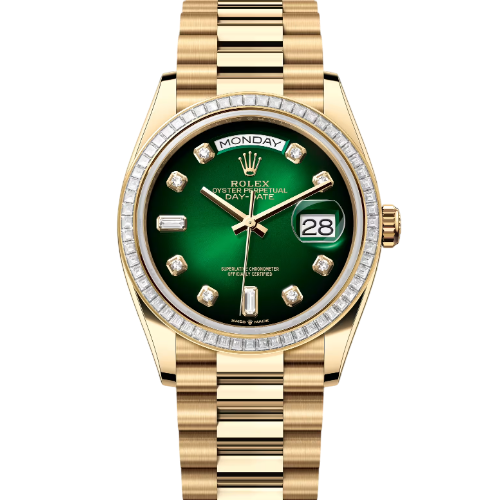 デイデイト 36 | オイスター、36 mm、イエローゴールド、ダイヤモンド リファレンス 128398TBR-0008