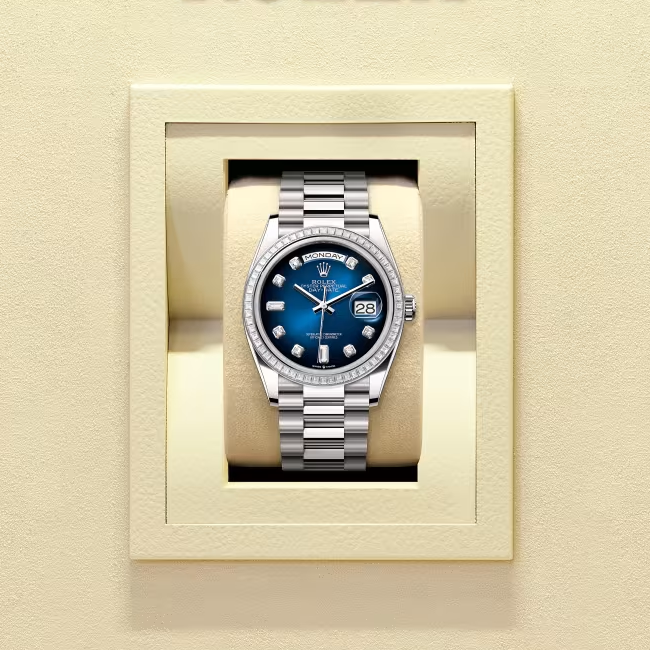 デイデイト 36 | オイスター、36 mm、ホワイトゴールド、ダイヤモンド リファレンス 128399TBR-0007