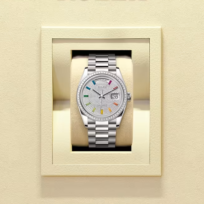デイデイト 36 | オイスター、36 mm、ホワイトゴールド、ダイヤモンド リファレンス 128399TBR-0005