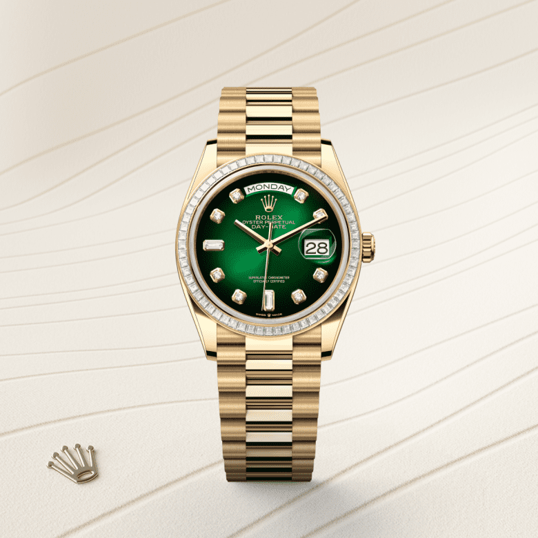 デイデイト 36 | オイスター、36 mm、イエローゴールド、ダイヤモンド  リファレンス 128398TBR-0008
