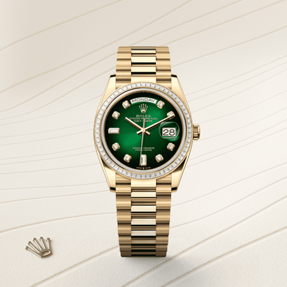 デイデイト 36 | オイスター、36 mm、イエローゴールド、ダイヤモンド  リファレンス 128398TBR-0008