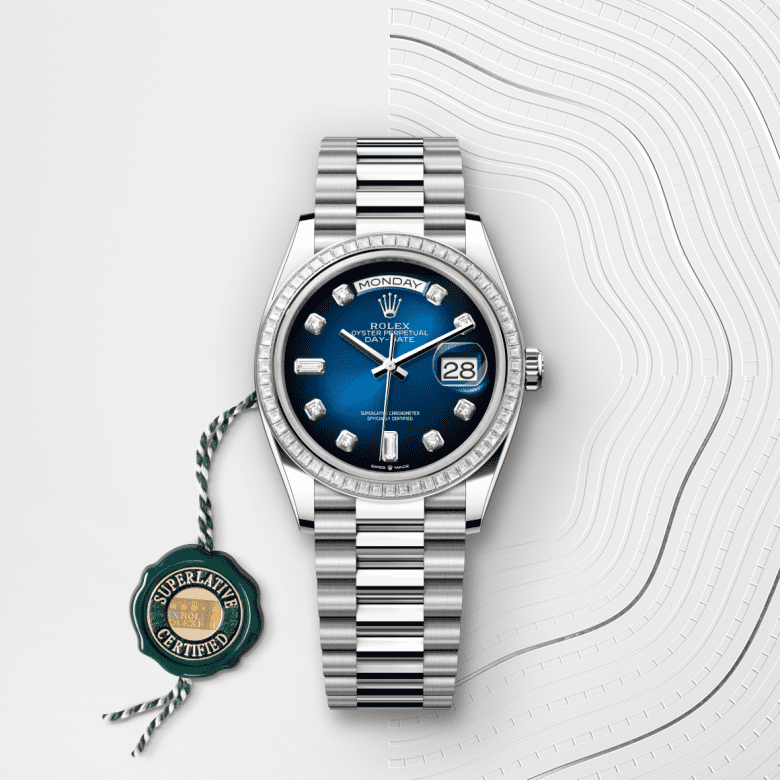 デイデイト 36 | オイスター、36 mm、ホワイトゴールド、ダイヤモンド  リファレンス 128399TBR-0007
