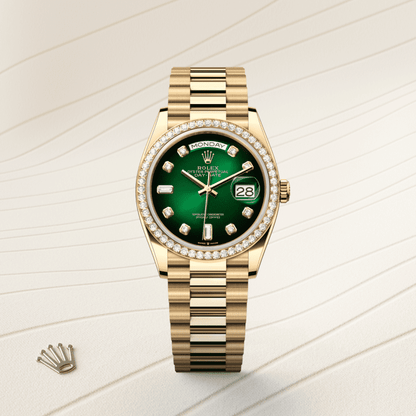 デイデイト 36 | オイスター、36 mm、イエローゴールド、ダイヤモンド  リファレンス 128348RBR-0035