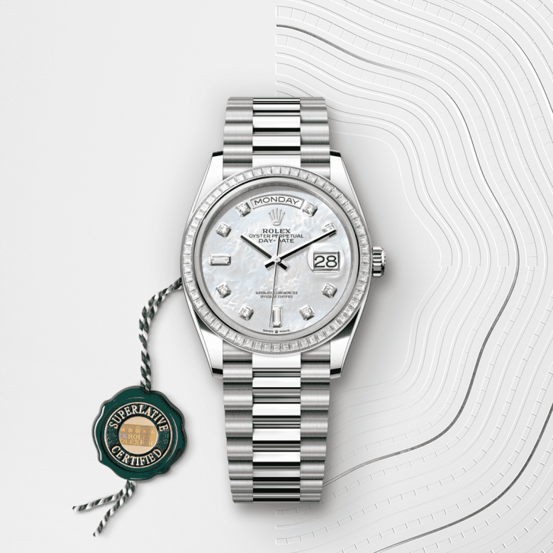デイデイト 36 | オイスター、36 mm、ホワイトゴールド、ダイヤモンド  リファレンス 128399TBR-0003