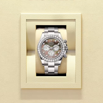 コスモグラフ デイトナ | オイスター、40 mm、ホワイトゴールド、ダイヤモンド  リファレンス 126579RBR-0001