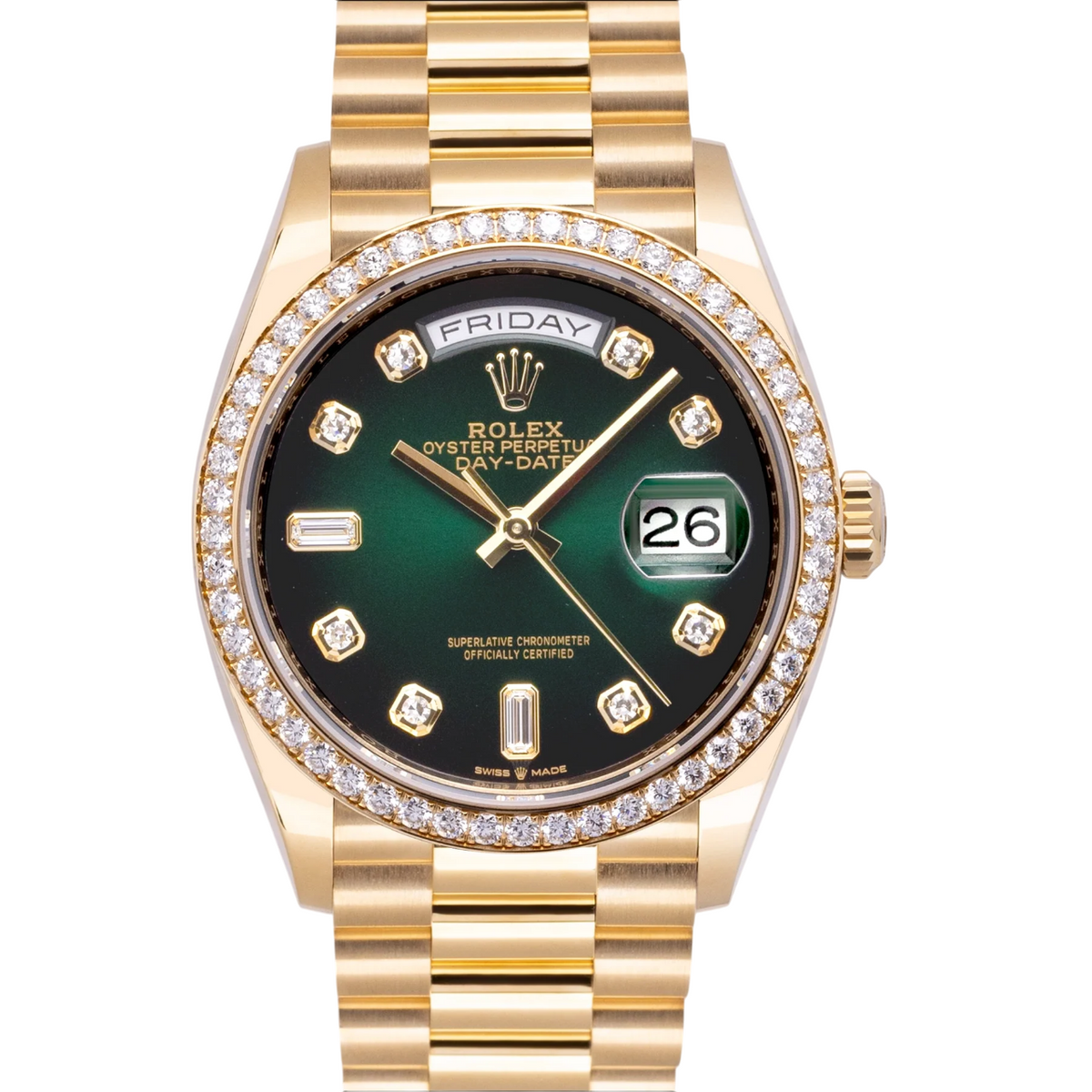 デイデイト 36 | オイスター、36 mm、イエローゴールド、ダイヤモンド  リファレンス 128348RBR-0035