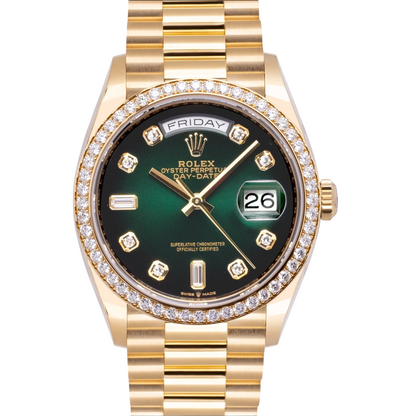 デイデイト 36 | オイスター、36 mm、イエローゴールド、ダイヤモンド  リファレンス 128348RBR-0035