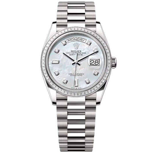 デイデイト 36 | オイスター、36 mm、ホワイトゴールド、ダイヤモンド  リファレンス 128399TBR-0003