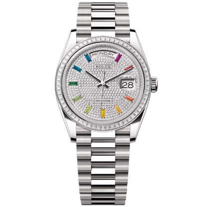 デイデイト 36 | オイスター、36 mm、ホワイトゴールド、ダイヤモンド  リファレンス 128399TBR-0005