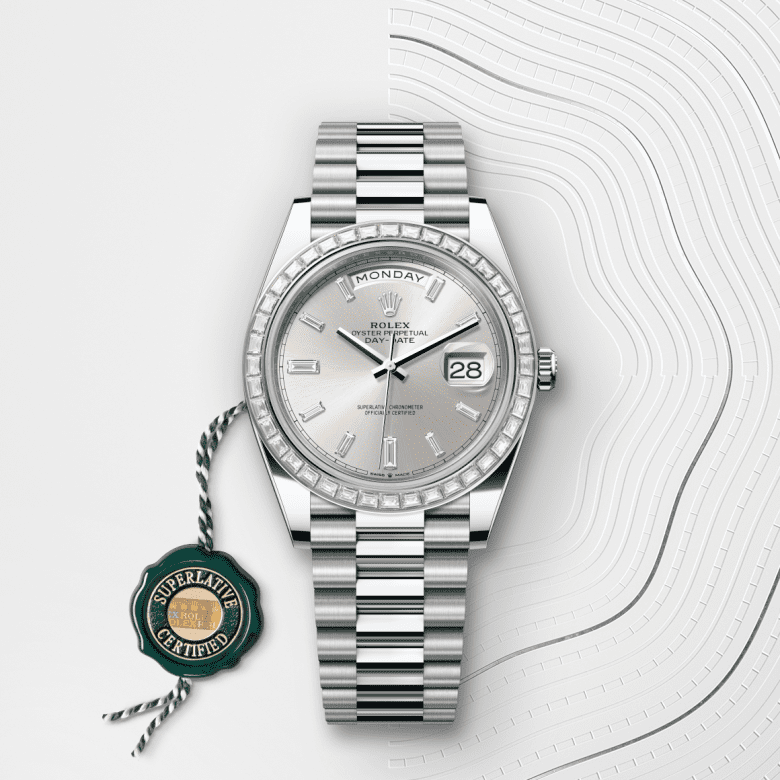 デイデイト 40 | オイスター、40 mm、プラチナ、ダイヤモンド  リファレンス 228396TBR-0011